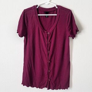 ART Class Buttondown Ribbed Baby Tee in Burgundy Girls Size Medium (6-7)